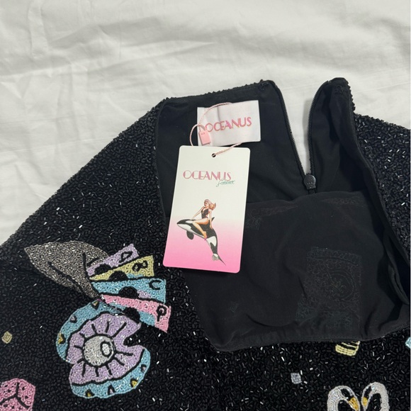 Oceanus Vegas Beaded Mini Black Party Beach Co-ord Skirt - Picture 3 of 3